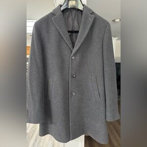 Calvin Klein Men’s Wool Coat Medium Grey, Slim-Fit 42L, 3 button